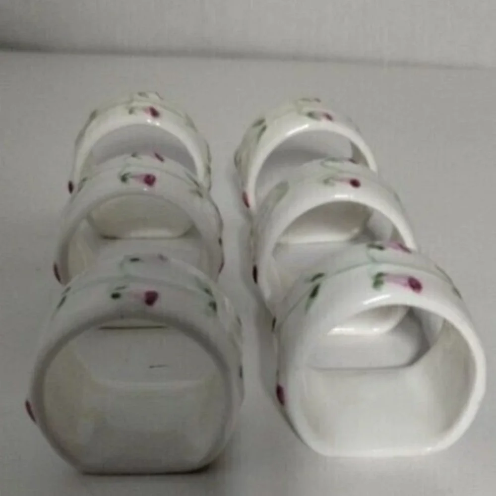 Floral Napkin Rings Set of 6 White Porcelain Table‎ Decor Dinner Party